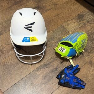 Easton White Helmet and Blue Glove Set